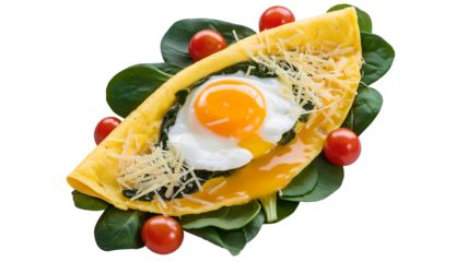 Scrambled egg with yolk in isolated yellow omelette, symbolizing a healthy, tasty breakfast meal, ideal for food photography or healthy eating promotions. Isolated on white background.