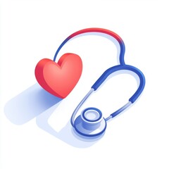 Isometric heart and stethoscope, health care graphic