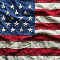 Wrinkled American flag with 15 stars.