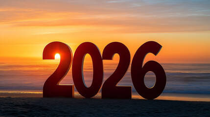 beach, seaside, sunset, 2026, landscape, beauty, year, symbol, time, era