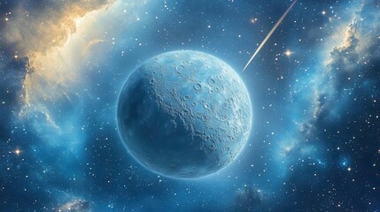 Vibrant Celestial Scene Featuring a Shimmering Planet and Cosmic Background of Stardust and Light