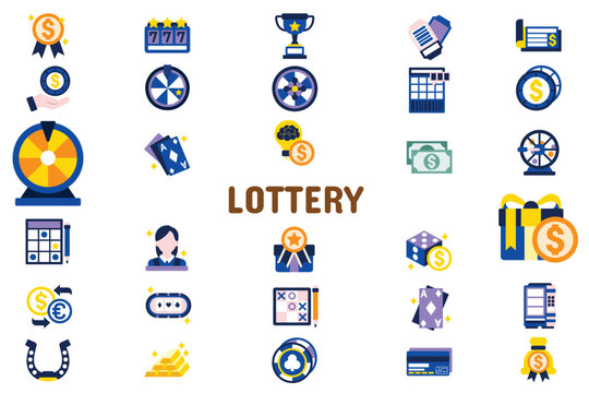 Lottery Flat Vector Illustration Icon Sticker Set Design Materials