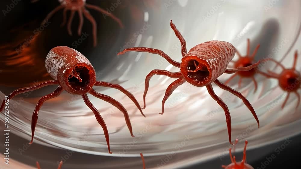 Aufkleber microorganisms navigating through a fluid environment showcasing intricate details and textures