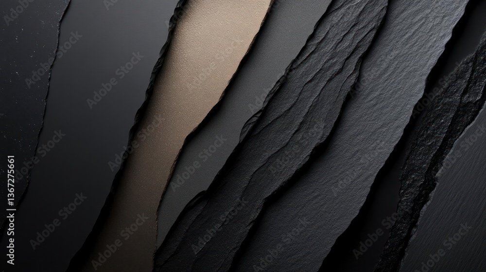 Poster Abstract composition with layers of torn dark textures. Sparkling details and neutral color contrasts create depth. Suitable for backgrounds and design