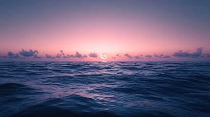 Tranquil Ocean Sunset with Pink Sky and Gentle Waves During Twilight