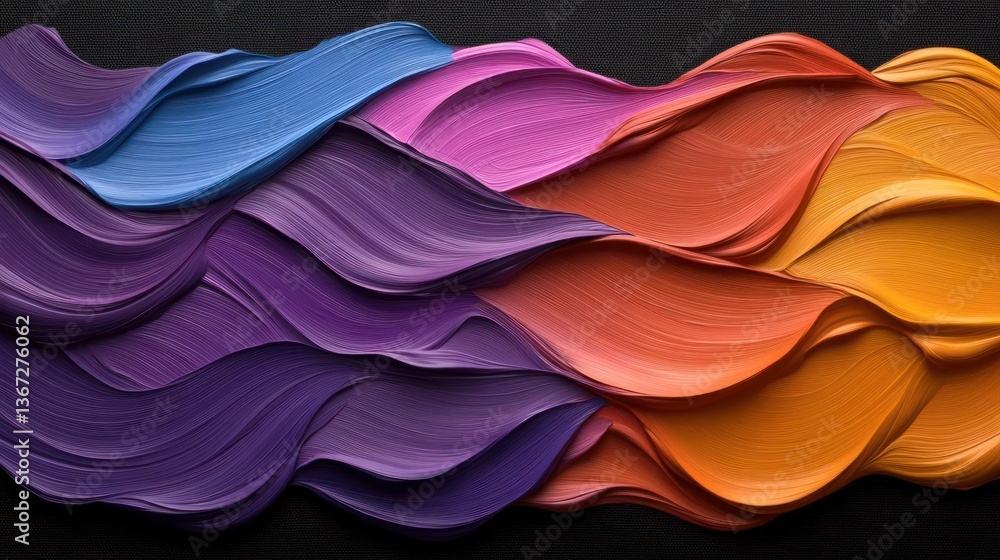 Poster abstract colorful wave-like texture with varying shades of purple blue orange and yellow in an artis