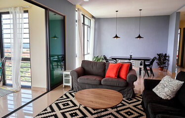 Modern Apartment Living Room with Stylish Furniture and Open Design..