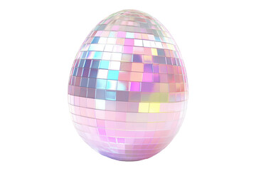 Obraz premium A shimmering egg covered in iridescent mirror tiles reflecting light, isolated on white transparent background. Concept of luxury, festivity, and elegance