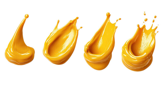 yellow paint splashes sequence on white background