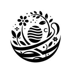 Symbolic Black and White Easter Icon: Egg, Flowers, and Nature