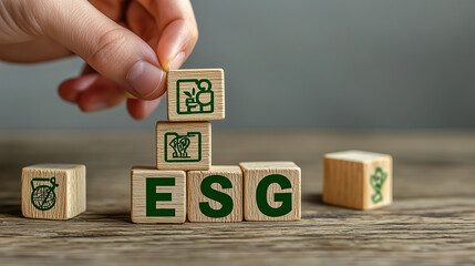Environmental, Social, and Governance (ESG) Concept, ESG Environmental Social Governance Wooden Blocks Concept Image