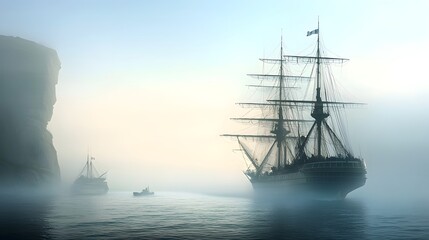 A majestic navy flagship gracefully sailing into the open sea its grand and powerful presence commanding the vast open waters