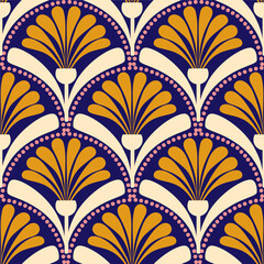 Retro floral pattern with repeating flower motifs. Ideal for textiles, wallpaper, packaging, and digital designs.  © windmill
