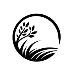 Minimalist Nature Circle: Tree, Grass, and Serene Harmony