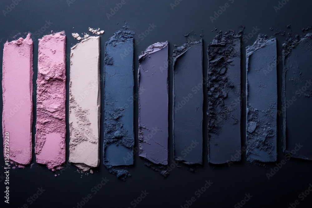 Aufkleber palette of colorful eye shadow samples arranged on black background. the image highlights the variou