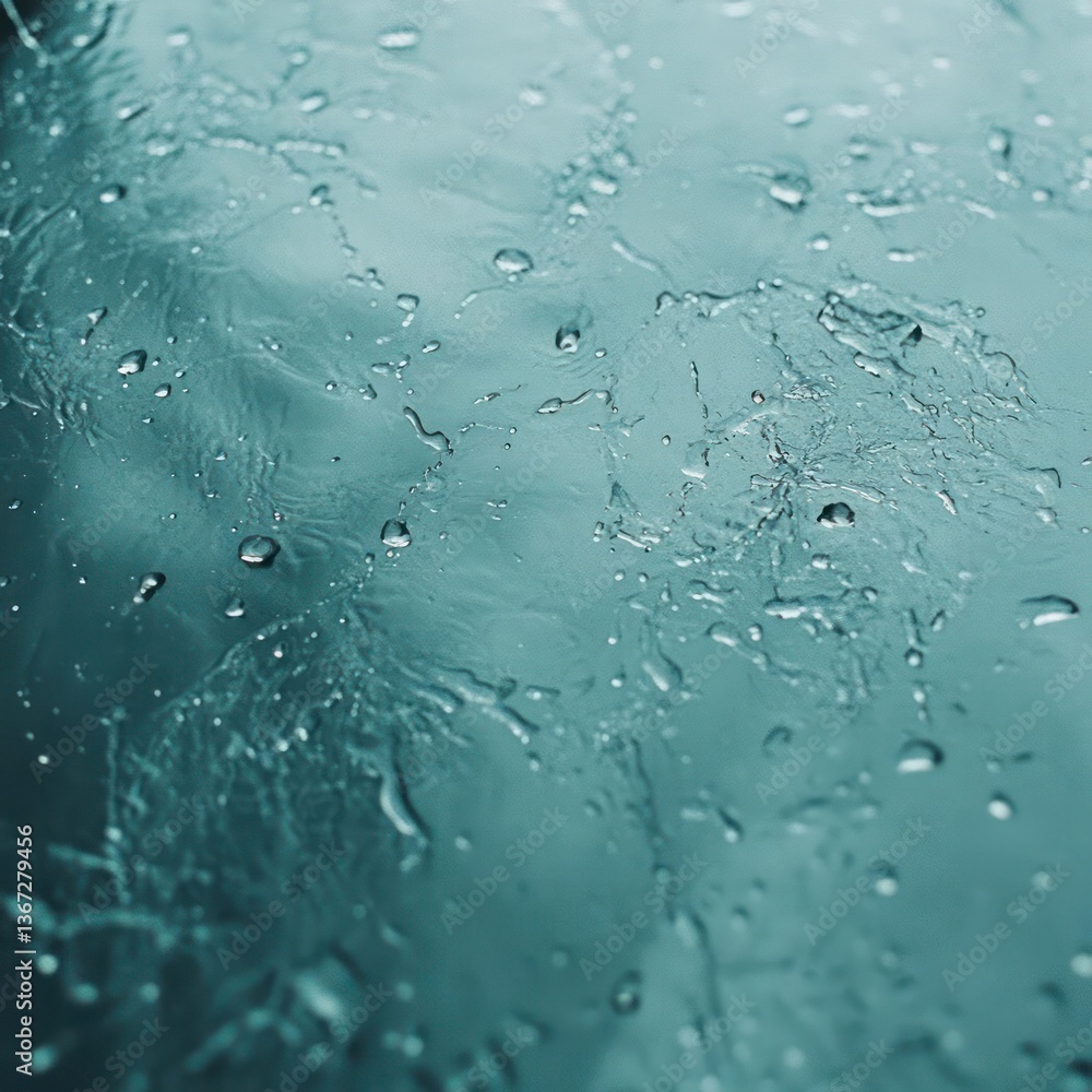 Leinwandbilder close-up of droplets on turquoise surface abstract texture creates atmospheric effect with light ref