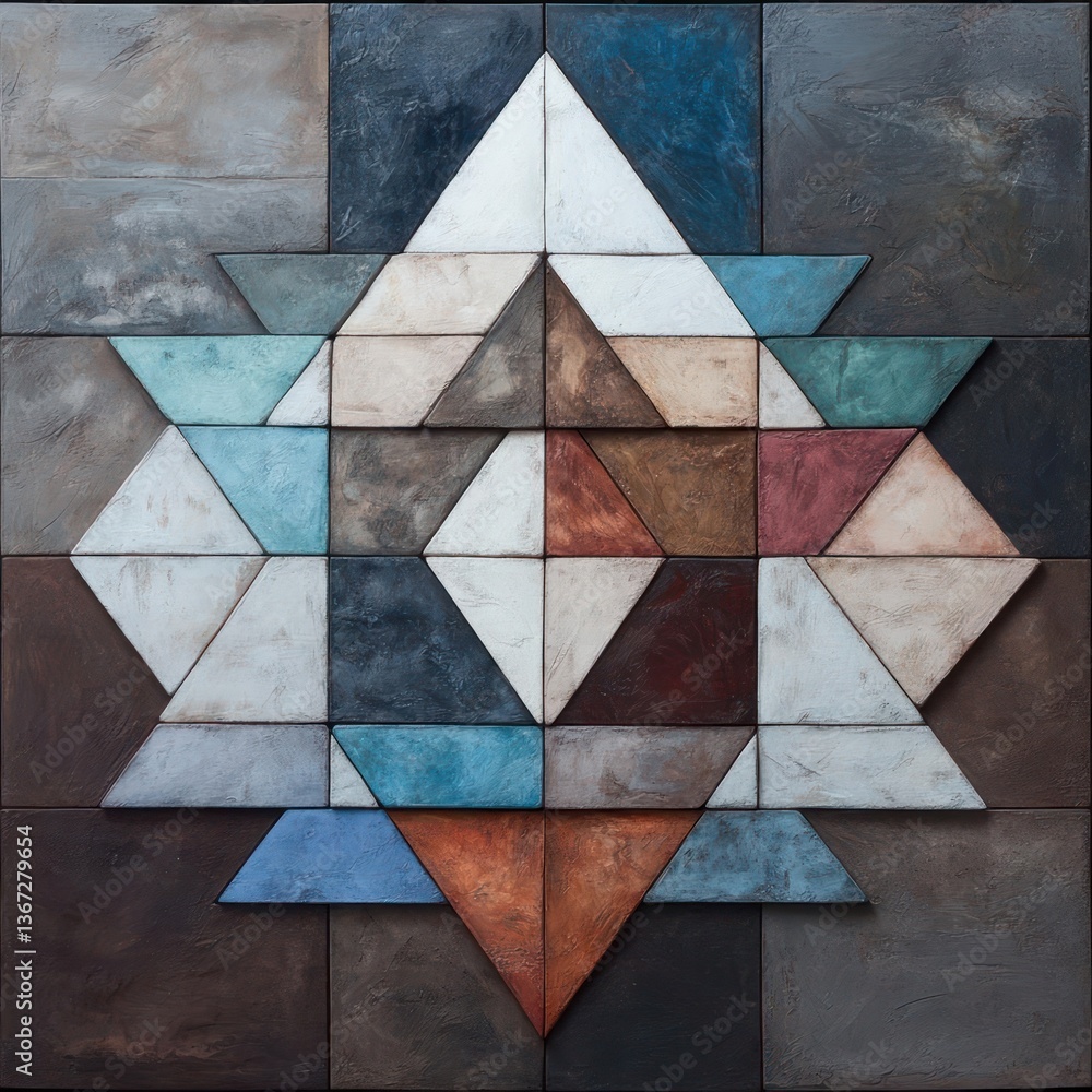 Fototapete Geometric mosaic design of multiple color triangle and square tile abstract pattern. Wall background. Decorative architectural structure