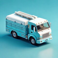 Naklejka premium Minimalist vehicle truck in pastel blue and white tones in isometric view