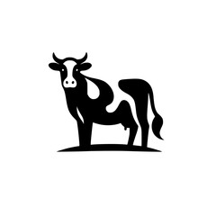 Black and White Minimalist Cow Icon: Simple Farm Animal Silhouette