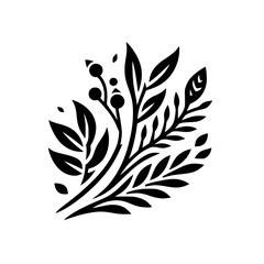 Monochrome Botanical Illustration: Floral Silhouette in Minimalist Style