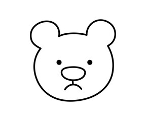 Cute doodle sad bear face icon. Sad upset bear. Teddy kawaii emoji. Hand drawn animal emoticon. Expression teddy head. Bad mood. Vector illustration isolated on white background.