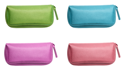 pencil case in four colors isolated on white background 