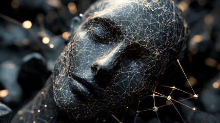 Obraz premium Neural network, artificial intelligence, social connections, digital database, polygonal mesh 