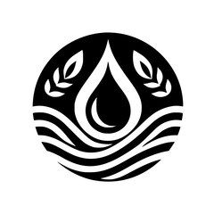 Minimalist Eco-Logo: Water Drop, Waves, & Branches in Circle