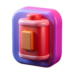 Red purple battery icon simple 3D render illustration energy power charge symbol electric accumulator glossy design futuristic minimal pastel background  isolate on white background Download.