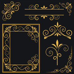 Elegant golden floral frame with vintage ornamental design.