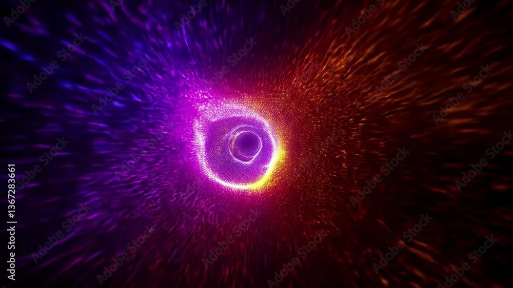 Poster get lost in a cosmic dance of light: a mesmerizing vortex of colorful dots flows seamlessly, creatin
