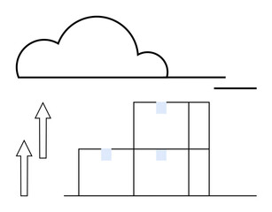 Cloud above stacked boxes with upward arrows symbolizing data backup, storage, logistics, or upload. Ideal for technology, digital communication, logistics, file sharing, cloud computing data