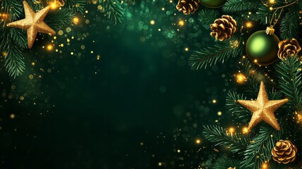 Christmas decoration with ornaments and evergreen branches creates festive scene