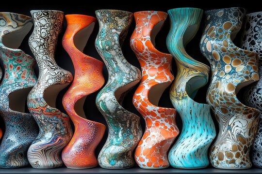 A whimsical collection of vibrant, abstract clay craft pieces, ready for DIY creation, showcasing the joy of art and the beauty of textures. 