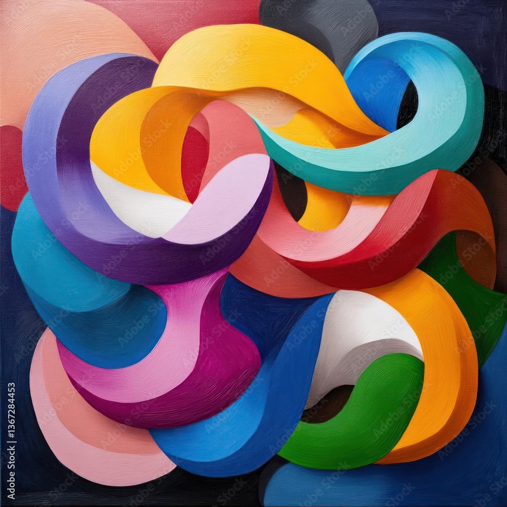 Aufkleber abstract colorful swirling ribbon sculpture with textured surface and dark background