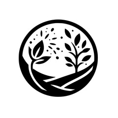 Botanical Circle: Minimalist Plant Life Design in Black and White