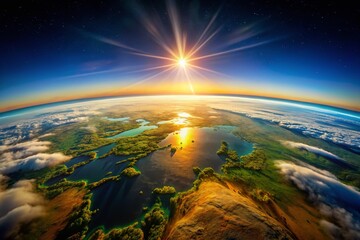 Fototapeta premium Aerial View Flat Earth Conspiracy Theory, Panoramic Horizon, Global Deception