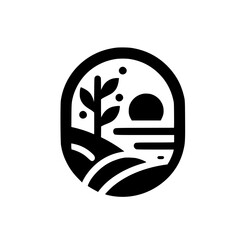 Monochromatic Landscape: Minimalist Sunrise and Foliage Design
