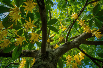 Ylang-Ylang Tree Blooming Bright on a Sunny Tropical Day: A Capturing Display of Nature's Beauty