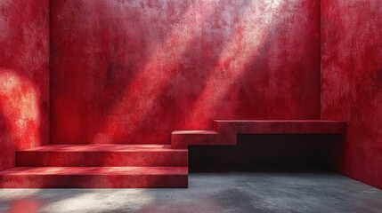 empty red background,stand display or shelf with studio for showing or design christmas concept blank backdrop made from cement material realistic 3d render