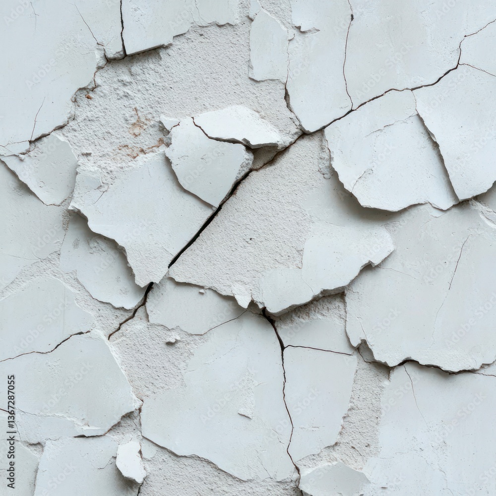 Poster close up shot of a textured wall surface showing cracks and peeling paint revealing underlying textu