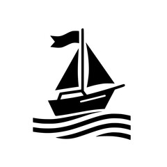 Minimalist Black Sailboat Illustration: Serene Waters & Maritime Simplicity