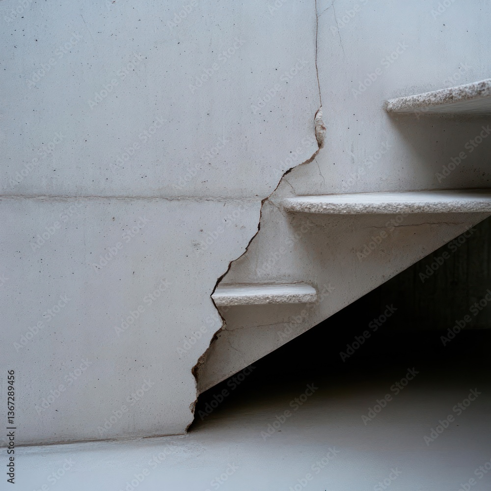 Aufkleber Close up view of concrete stairs with a damaged section showing texture and shadow