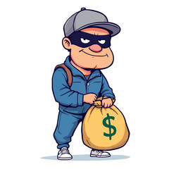 Masked thief escaping with stolen money bag