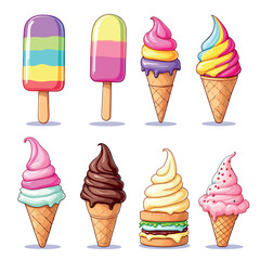 Colorful ice cream and popsicles representing summer refreshments