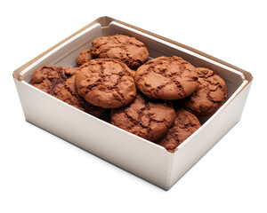 Fototapeta premium Homemade chocolate cookies in the box on a transparent background