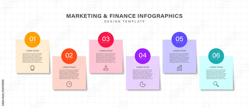 Poster 6 steps or optional vector infographic template in the form of paper notes