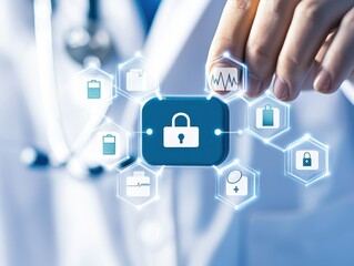 doctor medicals laptop security concept. Digital security in healthcare with a focus on data protection.