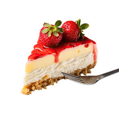  slice of cheesecake with red strawberry Ramen noodles on chopsticks on transparent background