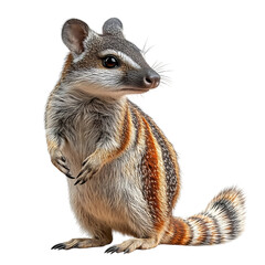 A Spotted Numbat Standing Upright With Its Striped Tail Isolated on Transparent Background